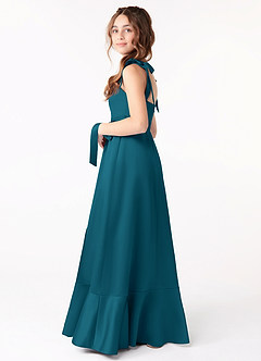 Azazie Barbara Junior Ink Blue A-Line Bow Matte Satin Dress image2