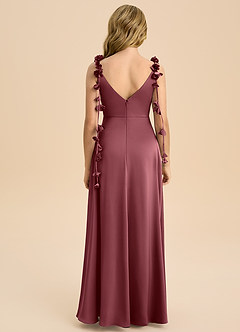 Azazie Gumdrop Junior imperium Plisseret Stræk satin Gulv-længde Junior brudepige Kjole image7