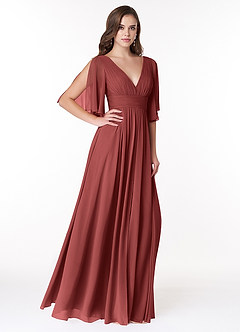 Azazie Temeka Bridesmaid Dresses Terracotta A-Line Ruched Chiffon Dress image4