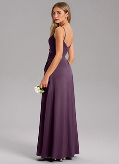 Azazie Azuree Bridesmaid Dresses Plum A-Line Pleated Stretch Satin Dress image13