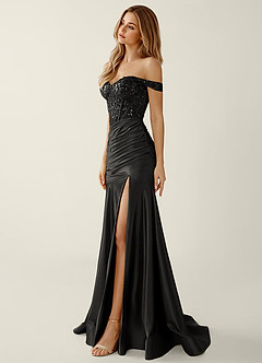 Briareny Black Lace Sequin Embroidery Stretch Satin Prom Dress image4