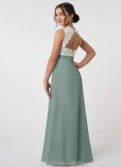 Azazie Rana Junior Silver Sage A-Line Lace Chiffon Dress image4