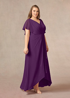 Azazie Eliza Mother of the Bride Dresses Grape A-Line V-Neck Pleated Chiffon Dress image9