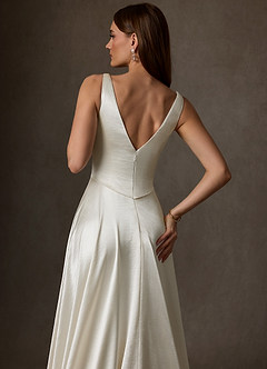 Azazie Samira Wedding Dresses Antique White A-Line Square Neckline Charmeuse Dress image5