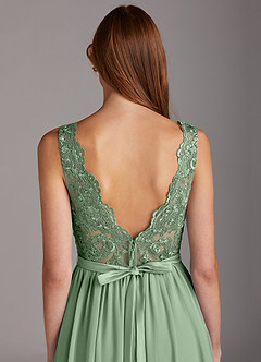 Azazie Elly Bridesmaid Dresses Matcha A-Line Lace Scoop Neck Chiffon Dress image4