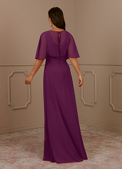 Azazie Oksana Mother of the Bride Dresses Raspberry A-Line V-Neck Pleated Chiffon Dress image3