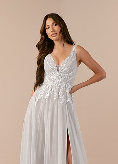 Azazie Goddess Abiti da Sposa Abito A-Line in Tulle con Scollo a V e Paillettes Bianco Diamante Moka image6