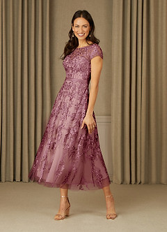 Azazie Sanna Moeder van de bruid jurken A-Lijn Jurk van Tule Scoop kant Vintage Mauve Champagne image3
