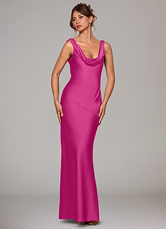 Azazie Rylina Bridesmaid Dresses Fuchsia Mermaid Stretch Satin Dress image3