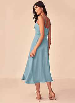 Azazie Dottie Bridesmaid Dresses Moody Blue A-Line Stretch Satin Dress image5