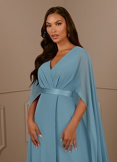 Azazie Isa Mother of the Bride Dresses Moody Blue A-Line V-Neck Pleated Chiffon Dress image5