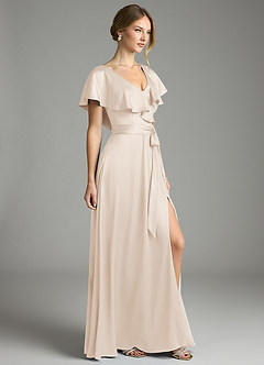 Azazie Lainey Bridesmaid Dresses White Alabaster A-Line with Pockets Stretch Satin Dress image5