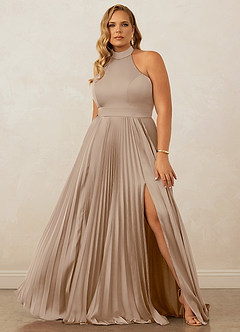 Christian Siriano Bridal for Azazie 1007 Bridesmaid Dresses Taupe A-Line Pleated Stretch Satin Dress image8