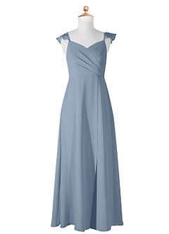 Azazie Amada Junior Dusty Blue A-Line Ruched Chiffon Dress image5