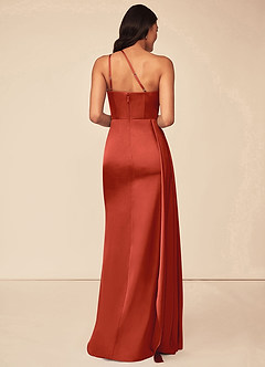 Azazie Maron Bridesmaid Dresses Rust A-Line One Shoulder Stretch Satin Dress image2
