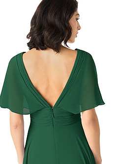 Azazie Pamela Vestidos de damas de honor Vestido de Verde Oscuro de Gasa de Corte en A con Cuello en V plisado image5