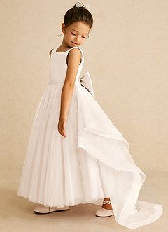 Azazie Pumpkin Flower Girl Dresses White Alabaster A-Line Convertible Tulle Dress image4