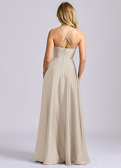 Azazie Truce 신부 들러리 드레스 A라인 스트레치 새틴 바닥 길이 드레스 image2