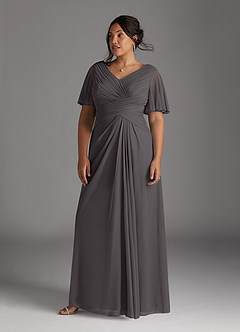 Azazie Emmeline Mère de la mariée Robes Robe Trapèze en Maille Col V plissé Gris Acier image7