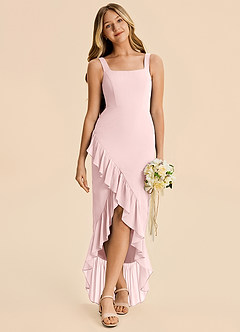 Azazie Reesie Junior Blushing Pink Sheath Ruched Chiffon Dress image5