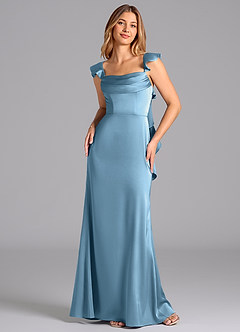 Azazie Adi At-home Try On Dresses Burgundy A-Line Pleated Stretch Satin Dress image4