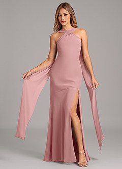 Azazie Kinsley Robes de demoiselle d'honneur Robe Sirène en Mousseline de soie Plissée Rose Poussiéreuse image5