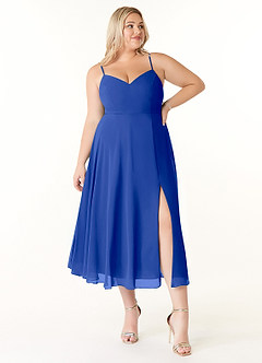 Azazie Clarissa Bridesmaid Dresses Royal Blue A-Line V-Neck Chiffon Dress image7