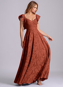 Azazie Leilani 신부 들러리 드레스 A라인 스윗하트 네크라인 플로럴 번아웃 바닥 길이 드레스 image6