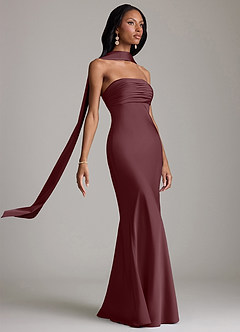 Azazie Saylor Vestidos de damas de honor Vestido de Sangrado de Satén Elástico de Corte Sirena con Sin tirantes image10