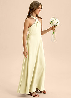 Azazie Beah Junior Robe Trapèze en Satin extensible Plissée Sorbet Citron image6