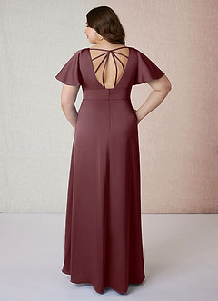 Azazie Lani Bridesmaid Dresses Sangria A-Line Flounce Sleeve Stretch Satin Dress image8