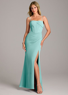 Azazie Chantel Robes de demoiselle d'honneur Robe Fourreau Convertible en Mousseline de soie Sans bretelle Aqua image5
