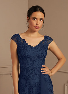Azazie Melena Mère de la mariée Robes Robe Sirène en Tulle Dentelle Bleu Marine Foncé image5