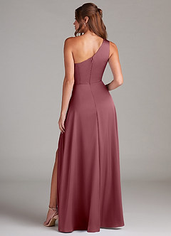 Azazie Brooke Bridesmaid Dresses Desert Rose A-Line One Shoulder Stretch Satin Dress image7