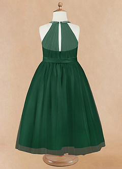 Azazie Honey Flower Girl Dresses Dark Green A-Line Beaded Matte Satin Dress image9