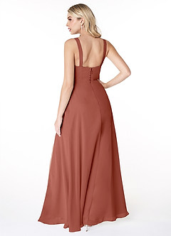 Azazie Jay Bridesmaid Dresses Auburn A-Line Square Neckline Side Slit Chiffon Dress image2