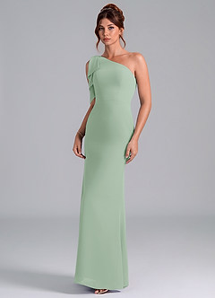 Azazie Rinna Bridesmaid Dresses Agave Mermaid One Shoulder Chiffon Dress image3