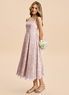 Azazie Amalie Junior Blushing Pink A-Line Ruched Floral Burnout Dress image5