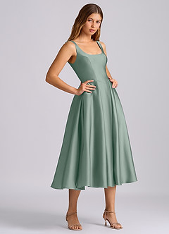 Azazie Amalie Bridesmaid Dresses Silver Sage A-Line Pleated Stretch Satin Dress image4