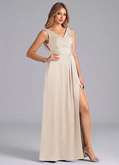 Azazie Karina Bridesmaid Dresses White Alabaster A-Line Pleated Stretch Satin Dress image5
