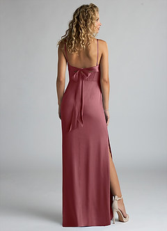 Azazie Mai Bridesmaid Dresses Desert Rose Sheath Pleated Stretch Satin Dress image2