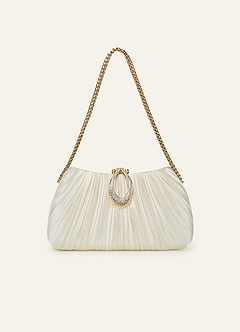 front Matching Color Crystal Buckle Pleated Satin Clutch Bag