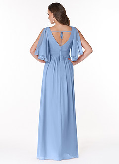 Azazie Temeka Brautjungfernkleider A-Linie Gestreift Chiffon Kleider Stahlblau image2