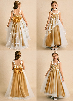 Azazie Darlina Flower Girl Dresses Ivory Butterscotch Ball-Gown Lace Tulle Dress image2