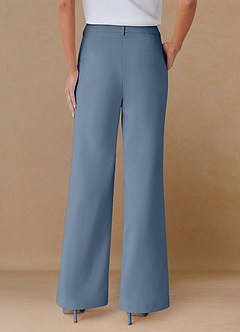 front Marina Dusty Blue Refined Weave Straight-Leg Pants
