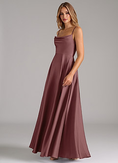 Azazie Elle Bridesmaid Dresses Vintage Mauve A-Line Pleated Stretch Satin Dress image6