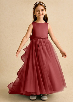 Azazie Lior Flower Girl Dresses Rust Ball-Gown Pleated Tulle Dress image6