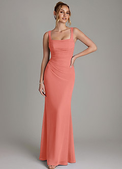 Azazie Agustina Bridesmaid Dresses Salmon Pink Mermaid Corset Chiffon Dress image1