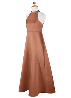 Azazie Laurel Junior Robe Trapèze en Mat Satiné Bronze image8