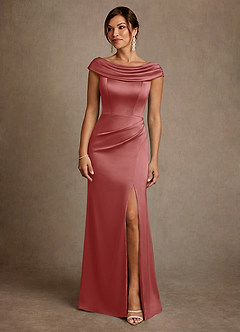 Azazie Irvine Mère de la mariée Robes Robe Trapèze en Satin extensible Plissée Antique Rose image3